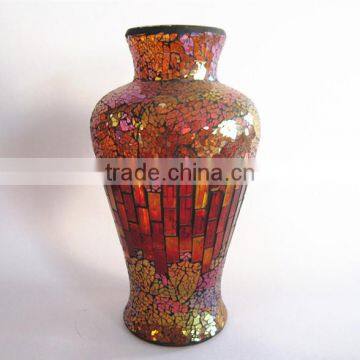 Splendid Mosaic Modern Wedding Gifts Crackle Single Red Golden Vase Chinese Flower Arrangements photo-2