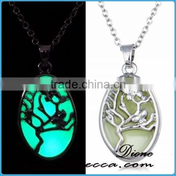 Luminous necklace Magical Aqua Blue Tree Round Glow In Dark