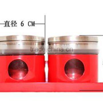 Red Coating Glass Spice Magnetic Jar With Metal Lids photo-3