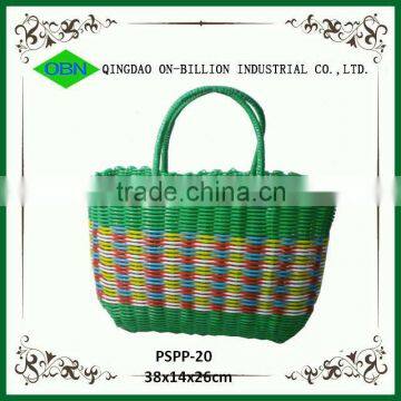 Colorful plastic woven handbag plastic shopping basket