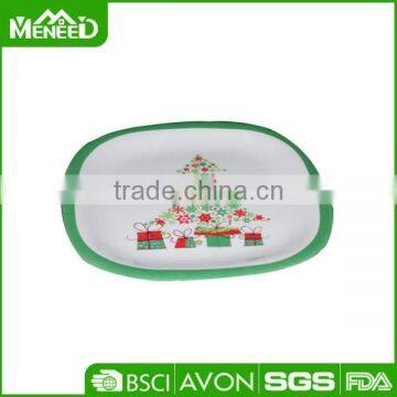 X'mas tree & bow printed banquet party dishes, bonny Christmas durable melamine plate