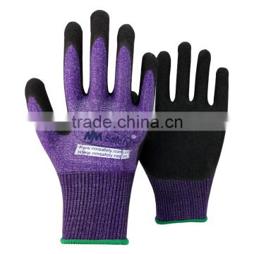 NMSAFETY EN 388 13 gauge purple nylon coated black foam latex wroking glove /Industrial Work gloves