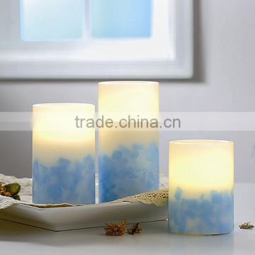 S/3 Flameless LED Pillar Candles With Cracking Ice Effect