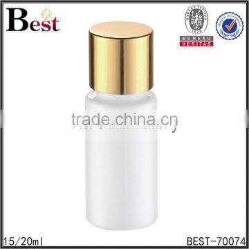 15ml 20ml white PP plastic travel cosmetic bottles supplier with gold aluminum screw cap