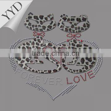 Leopard cats with rhinestones heat transfer design motif