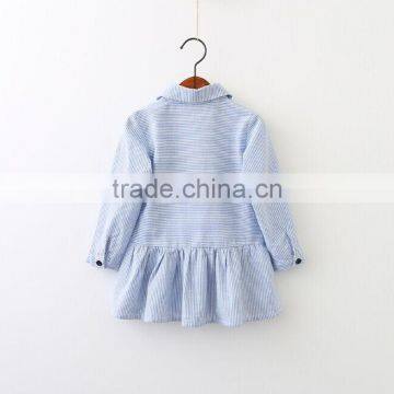 Hot Sale Baby Girl Blue and White Strip Cotton Shirt for Weekday Style photo-2