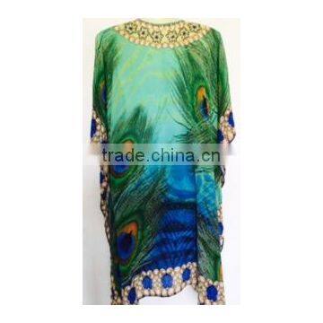 DIGITAL Print Viscose Crepe Crystal Embellish Kaftan CAFTAN Tunic Poncho Blouse photo-2