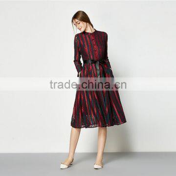 Stylish Women's Black Long Sleeve Striped Pattern Lace Long Patchwork Party Long Dress photo-4