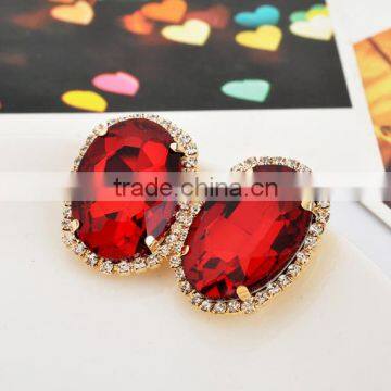 big red semi-precious stone charms stud earrings golden bezel red crystal stud earrings jewelry 2016