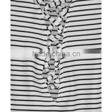 2016 New Fashion Lace Up Front Sleeveless Bodysuits Young Girl Black White Stripe Women Tops photo-4