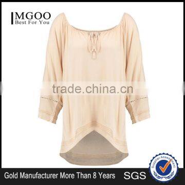 Brand Customzied Linen Plain Beige Blouses Tops For Ladies Casual Cotton Crochet Cold Shoulder Tops