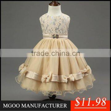 MGOO New Arrival Stock Cheap Champage Girl Party Dress Ball Gown Kids Vintage Ball Pageant Dress MGT026