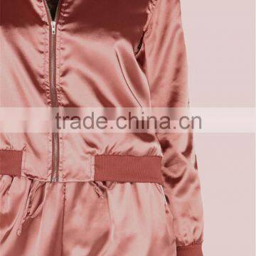 MGOO Women Plain Lightweight Satin Track Bomber Jacket Zip Up Baseball Jacket With Private Label Tag photo-5