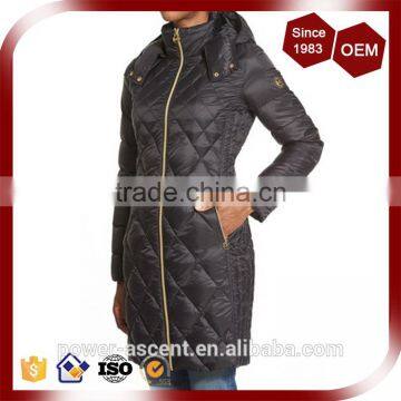 Black Packable Diamond Quilted Padding Long Coat Jacket For Women photo-4
