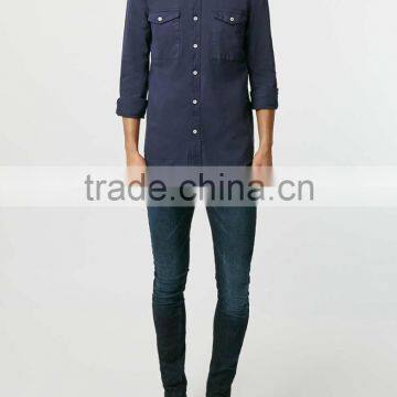 New Model Navy Blue Double Pocket Twill Long Sleeve Casual Shirt photo-3