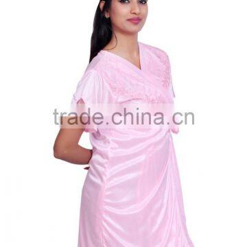 Women Night Wear Fabric Satin Pink photo-2