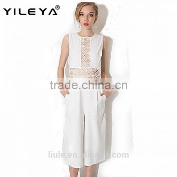 New design Sleeveless Lace Hollow Romper white Sexy Jumpsuit For Ladies