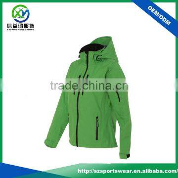 OEM green color with black zip pocket outdoor sport couple winter jacket with hood