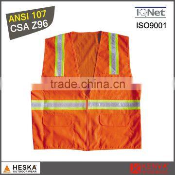 Mens flourescence waistcoat 100% polyester high vis vest with lattice tape