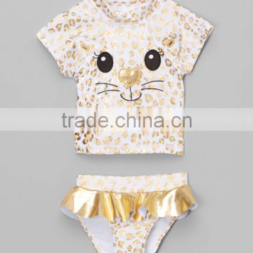 New Style Girl Sportswear With Gold Kitty Girls Rashguard Set Child Wear G-NP-TR905-317