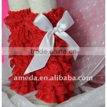 Red Lace Petti Warmers with White Bow LM2B7