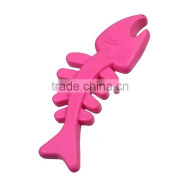 TPR Wand Pet Teaser Fish Bone Fuchsia