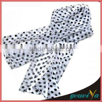 Chiffon Silk Black Dot Printing Plain White Silk Scarf