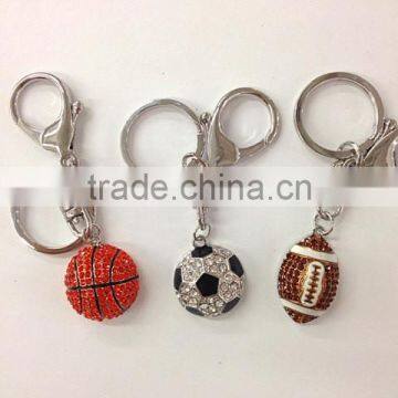 Sports metal crystal crafts series crystal basketball | soccer | football keychain