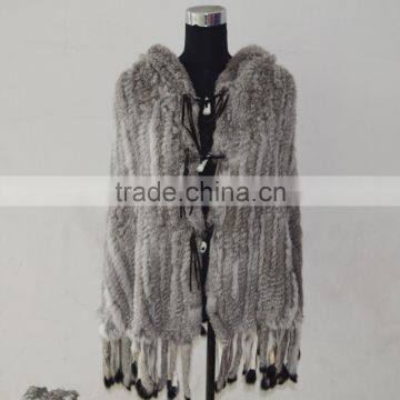 SJ479-02 Mexico Natural Gray Classic Design Plus Size Fur Poncho with Hood