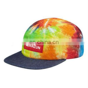 Custom Design Tie Dye Hats 5 Panel Hat with Woven Label