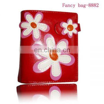 Fashionable red pu leather two folded card wallet for girl