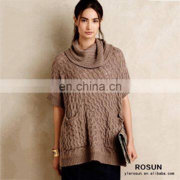 Rosun Ladies Front pockets pullover Ribbed trim Cowl Poncho