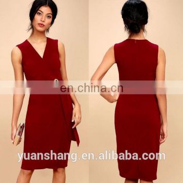 2017 high quality new fashion ladies wine red midi wrap dress