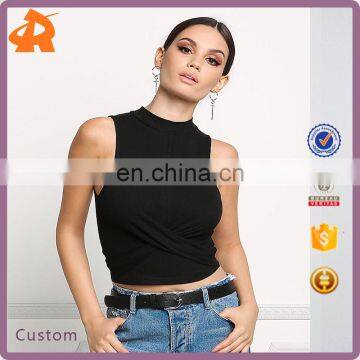 2017 New Fashion Womens Fashion Black Ribbed Knit Twisted Crop Top