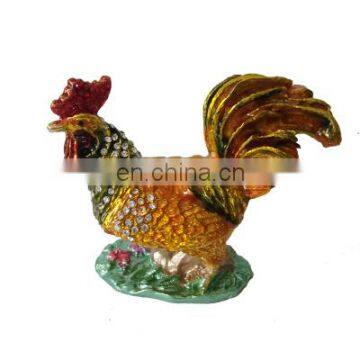 2016 new coming pewter enamel rooster jeweled box