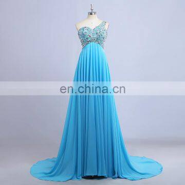 Luxury Crystals One Shoulder Chiffon Long Evening Dress Robe De Soiree 2016 High Quality Prom Dresses Vestido De Festa Longo