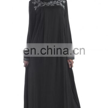 Beautiful Black rayon abaya with grey stitching for women