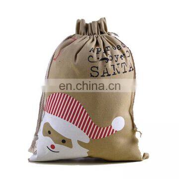 Wholesale Custom Cotton Fabric Drawstring Bag with Santa for Christmas Season