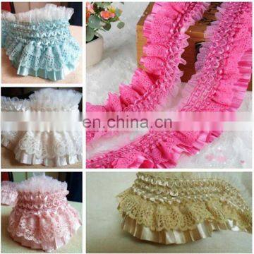 Fabric Elastic Ruffles Ribbon Band,Black White Ruffle Elastic Tape photo-4