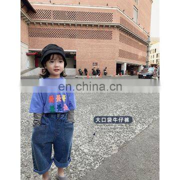 6041 High Quality Kids Loose Pants Baby Girl Blue Fashion Cotton Jeans Trouser
