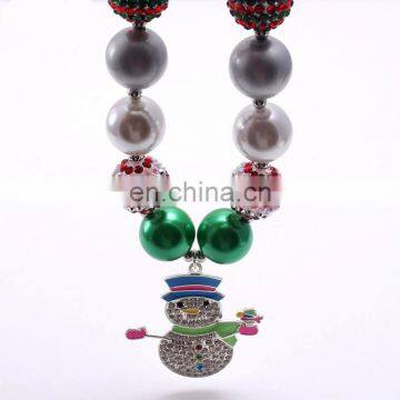 Christmas Girl Necklace With Snowman Chunky Bubblegum Pendant Necklace Kids New Year Gift photo-3