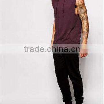 sleeveless hoodies blank plain front drawstring men sports hoodies