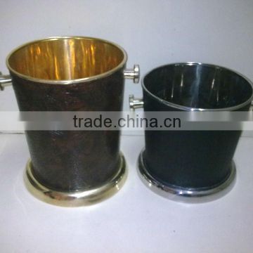 Leather Covered Metal Ice Bucket, Stainless Steel Ice Bucket Covered With Leather