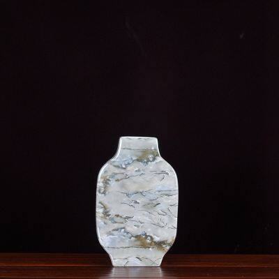 Marble Applique Countryside Style Flat Grey Gold Ceramic Vase For Coffee Shop Decor photo-2