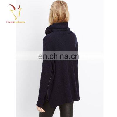 Oversized Turtleneck Pullover Cashmere With Side Zipper for Lady photo-3