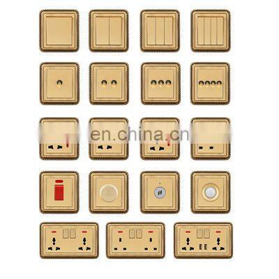 10A/16A 250V Black Gold Copper Wire Drawing Panel Switch Socket Child Protection Design Electrical Wall Socket Switch Panel photo-5