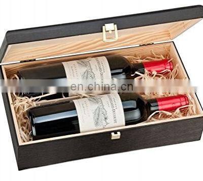 Double Bottle Wooden Luxury Gift Box for Wine Champagne or Whisky ( Black ) photo-2