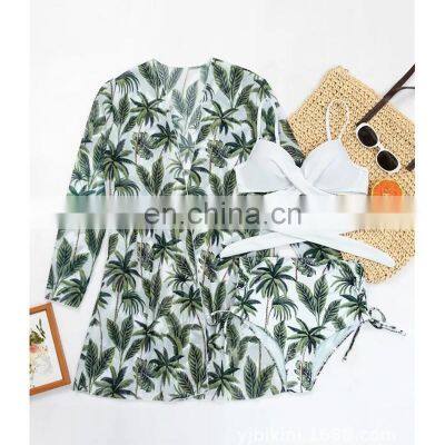2022 New Sexy Three Pieces Bikini Set Cover Up Swimwear Women Swimsuit Print Long Sleeve Bathing Suit Beachwear Women Bikinis photo-5