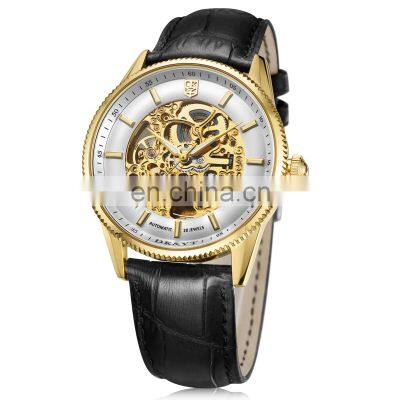 Customized Logo Leather Straps Male Watch  Men Automatic Wristwatch Gold Case Luxury Watch