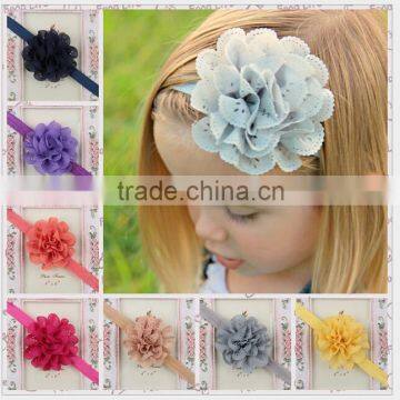 European and American Children babies take a hollow mesh wave chiffon flower stretch headband hair accessories MY-AC0007